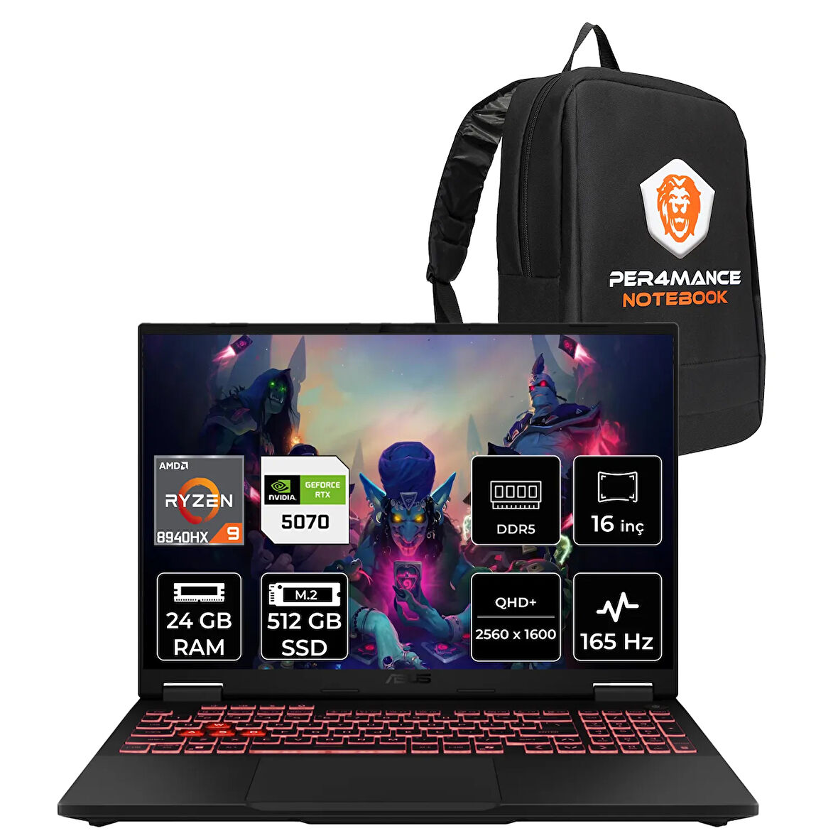 Asus TUF Gaming A16 R9 8940HX 24GB 512GB SSD RTX5070/8GB 165Hz 16'' 2.5K WQXGA FDOS Laptop FA608PP