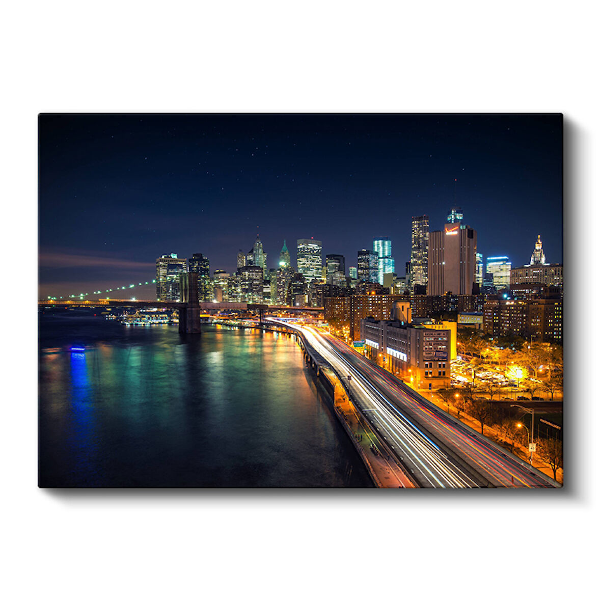 New York Brooklyn Bridge Gece Manzarası Kanvas Tablo