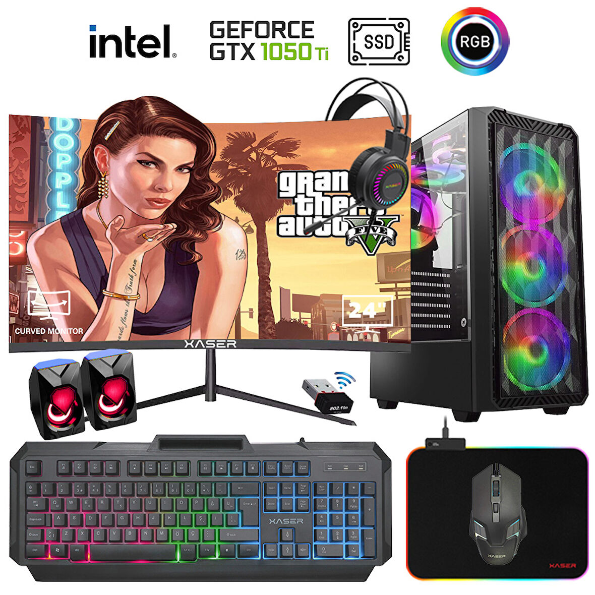 Xaser Xsr937 i5 3470 16GB Ram 1TB SSD 4GB 1050Ti 24" Curved Masaüstü Oyuncu Bilgisayarı
