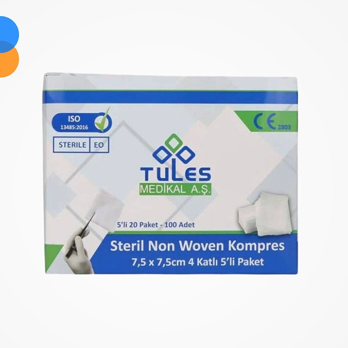 Tules Steril Spanç (Non Woven) 7,5cm x 7,5cm 4 kat 100'lü Kutu