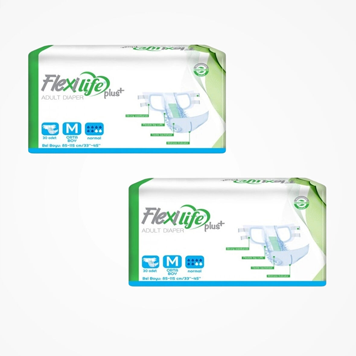 Flexi Life Yetişkin Tekstil Yüzeyli Bel Bantlı Hasta Bezi (M) Medium 30'lu Paket x 2 Paket