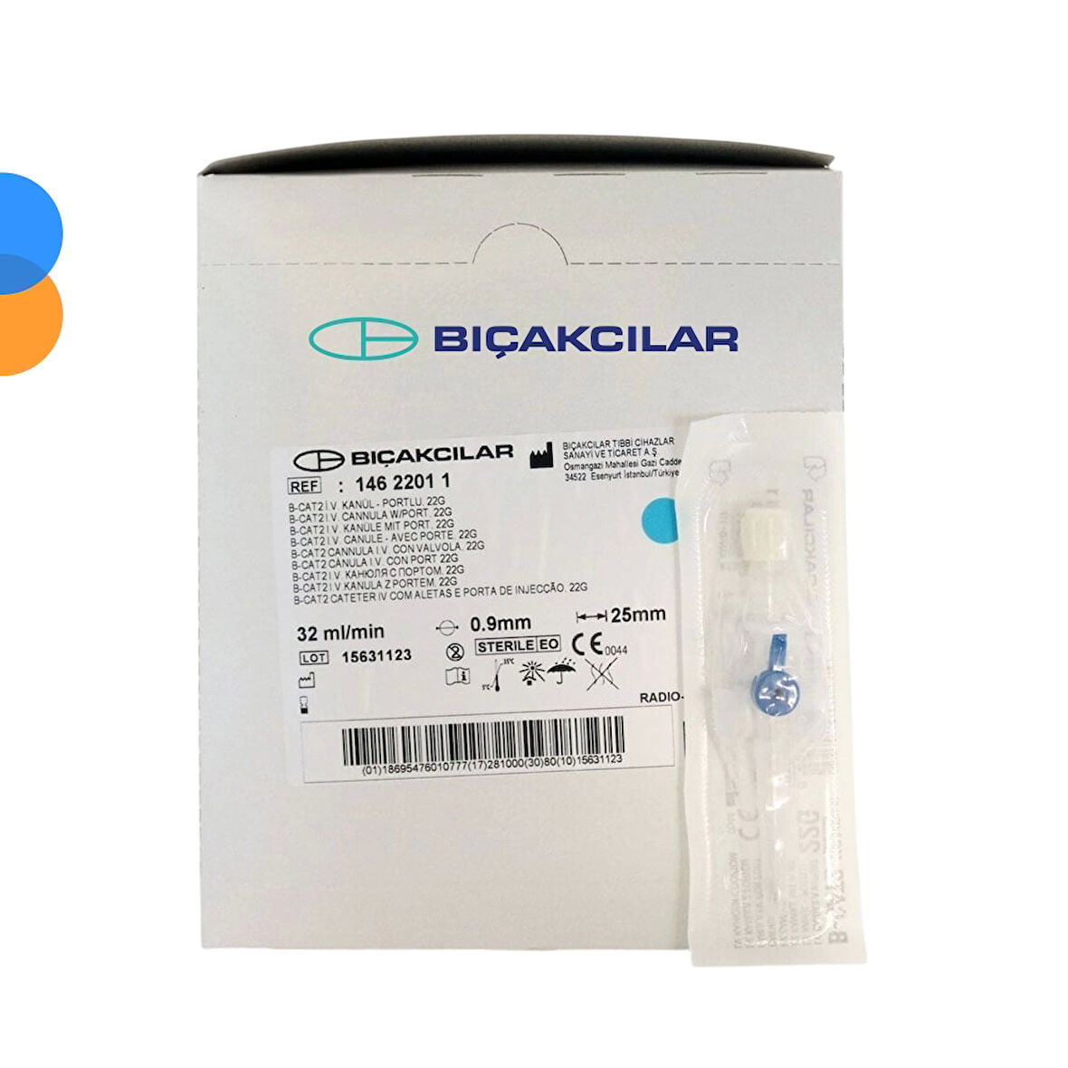 Bıçakcılar Branül (İntraket) 22G Mavi 80'li Kutu