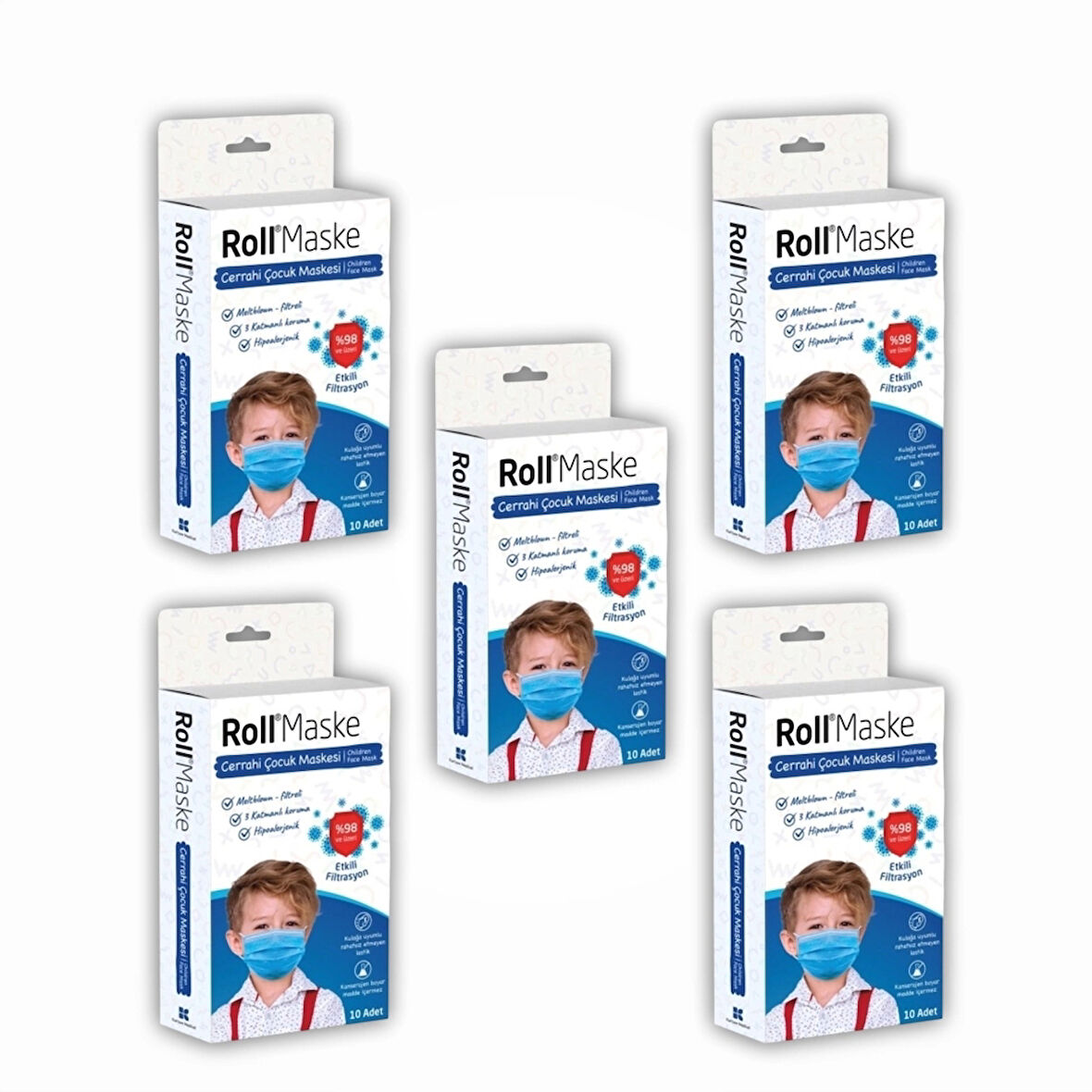 Roll Erkek Çocuk 3 Katlı Telli Cerrahi Maske 10'lu Kutu - 5 Kutu