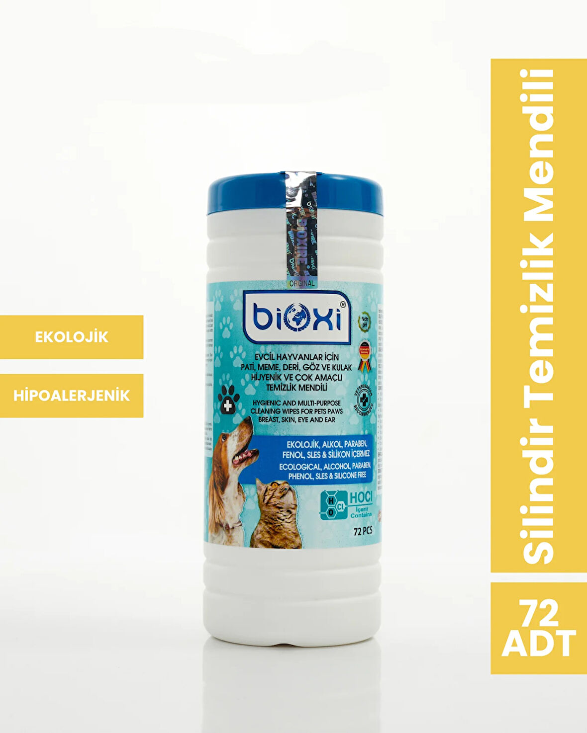 Bioxi Kedi Köpek Çok Amaçlı Temizleme Mendi 72'li Silindir Kova