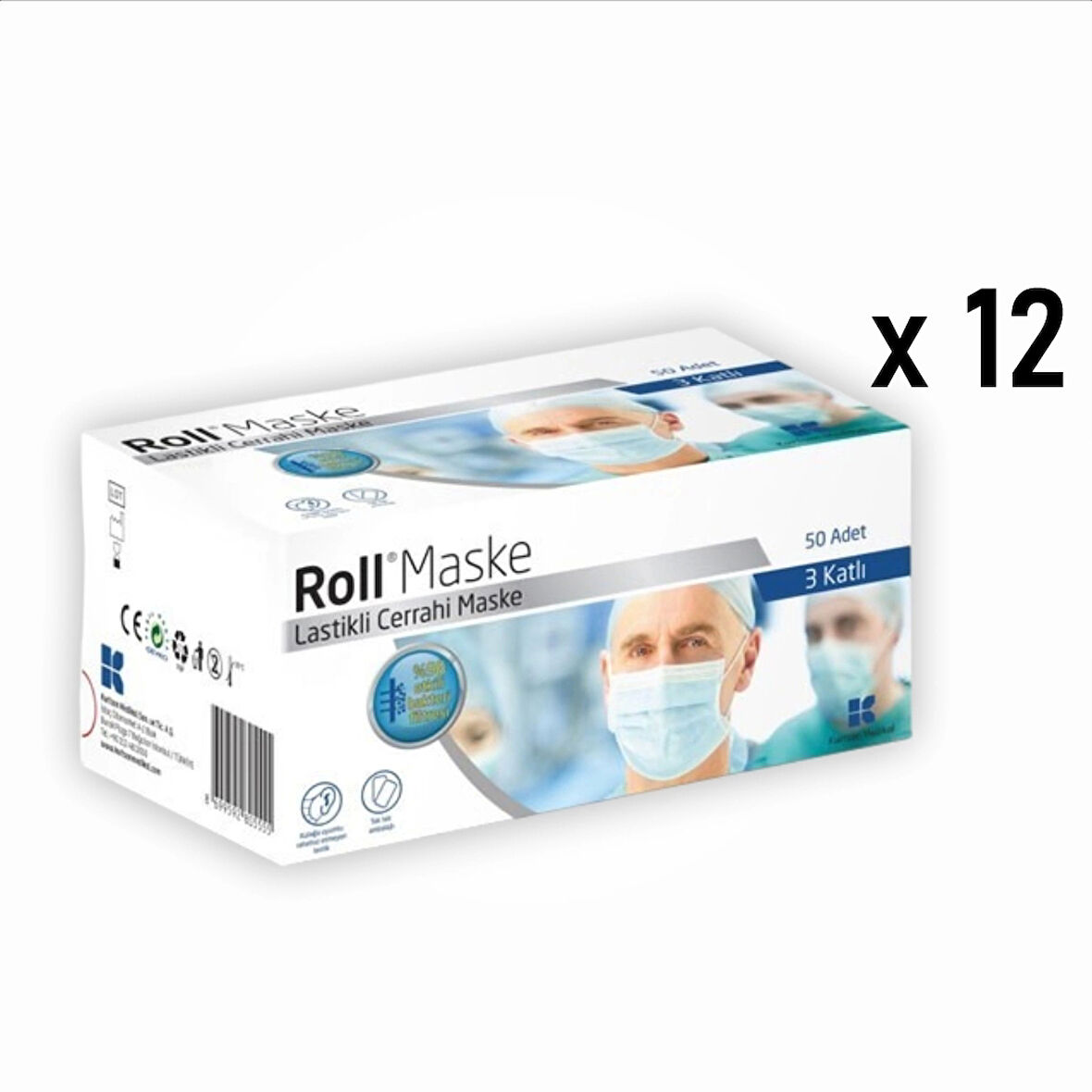 Roll Steril Maske Lastikli (3 Katlı) 50'li Kutu - 12 Kutu