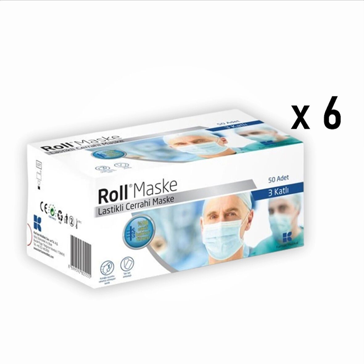Roll Steril Maske Lastikli (3 Katlı) 50'li Kutu - 6 Kutu