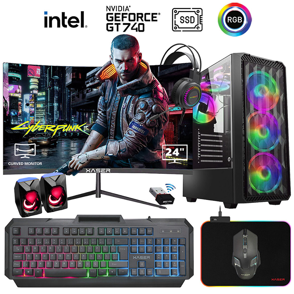 Xaser Xsr935 i5 4590 16GB Ram 1TB SSD 4GB GT740 24" Curved Masaüstü Oyuncu Bilgisayarı