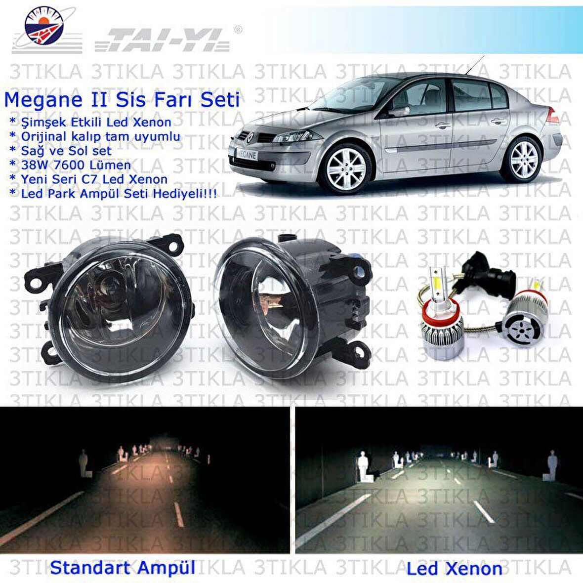 Renault Megane 2004-2008 Beyaz Led Xenon Sis Farı Seti