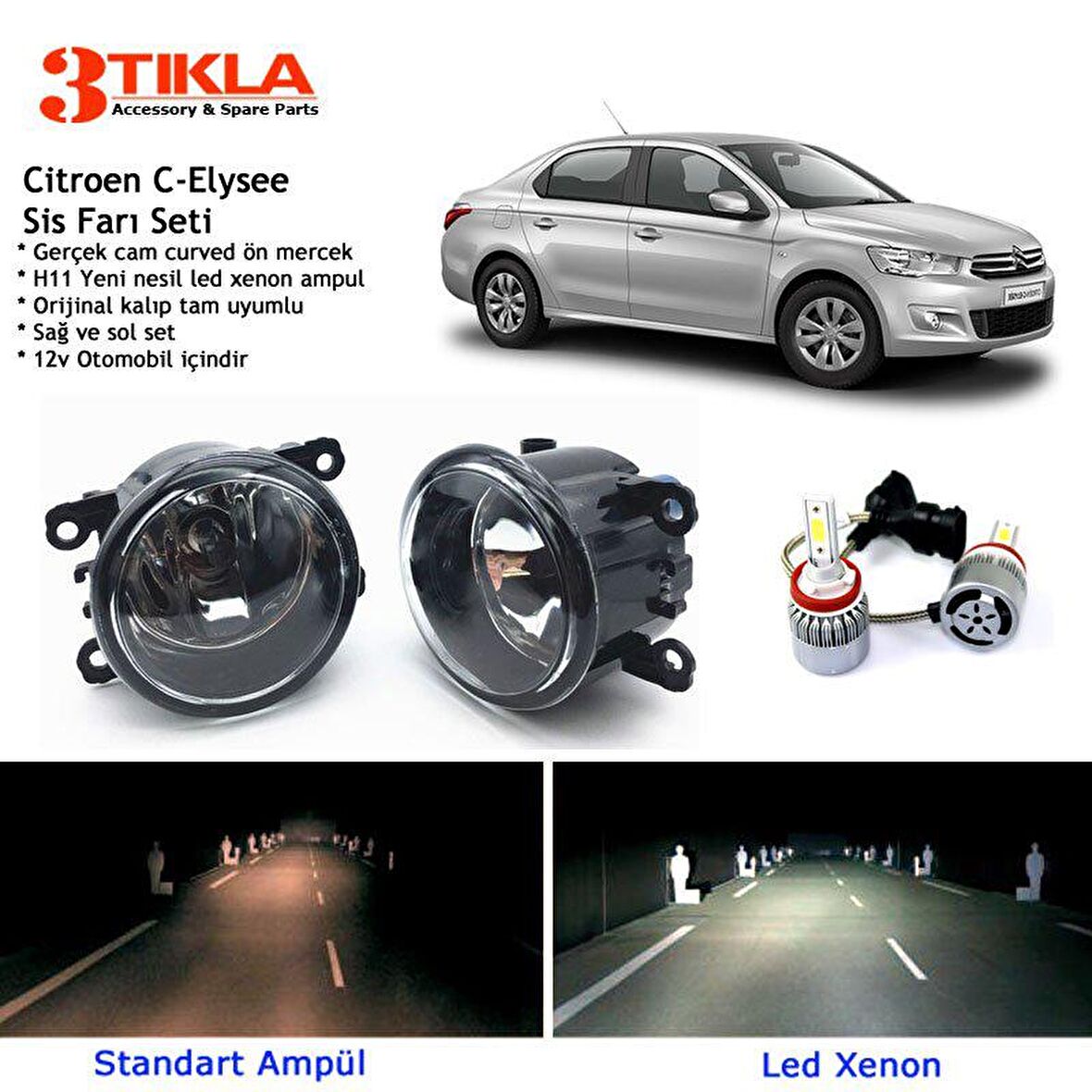 Citroen C-Elysee Beyaz Led Xenon Sis Farı Seti