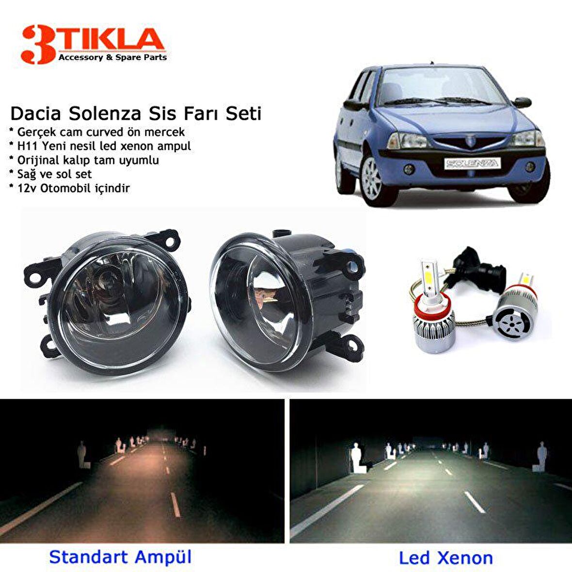 Dacia Solenza Beyaz Led Xenon Sis Farı Seti