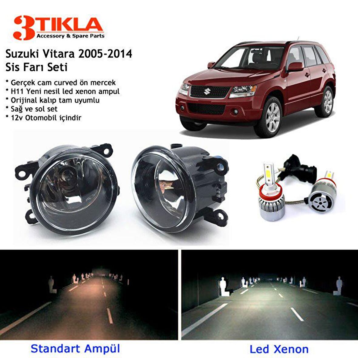 Suzuki Vitara 2005-2014 Beyaz Led Xenon Sis Farı Seti