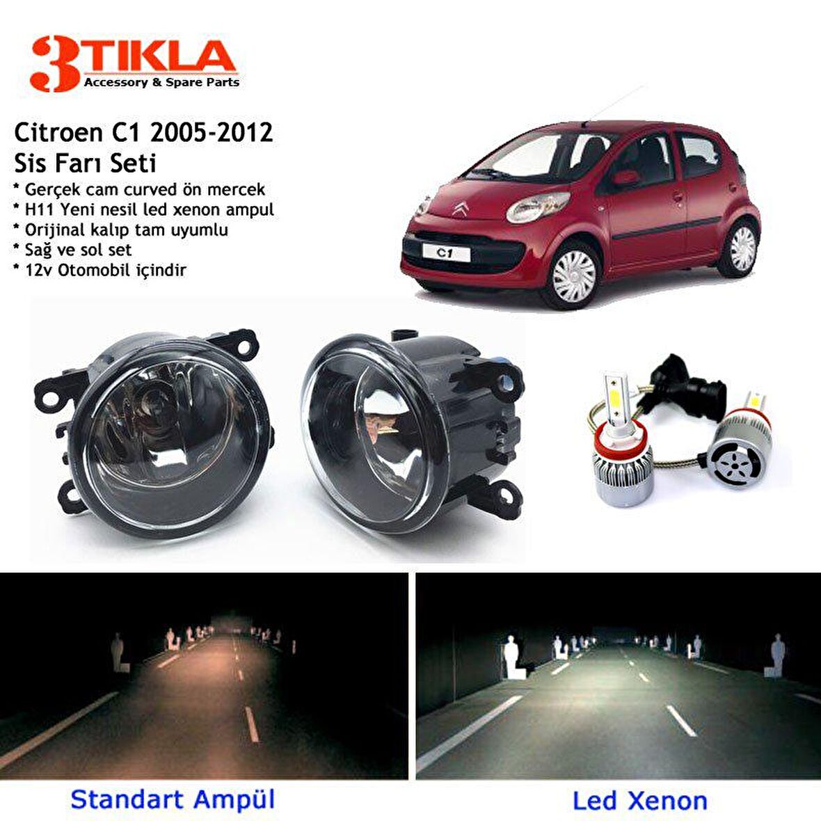 Citroen C1 2005-2012 Beyaz Led Xenon Sis Farı Seti