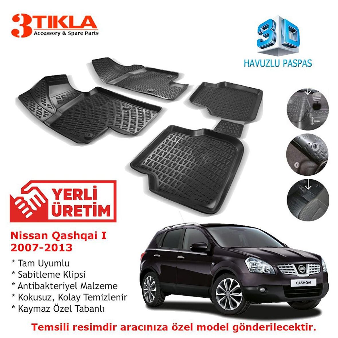 Nissan Qashqai 2007-2013 Premium 3D Havuzlu Paspas Seti