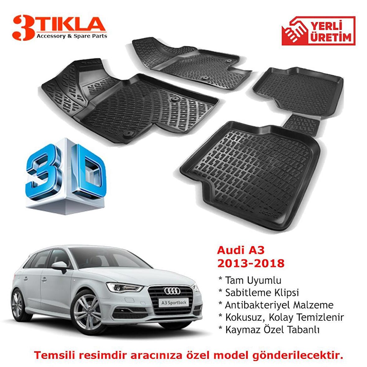 Audi A3 8V 2013-2016 Premium 3D Havuzlu Paspas Seti