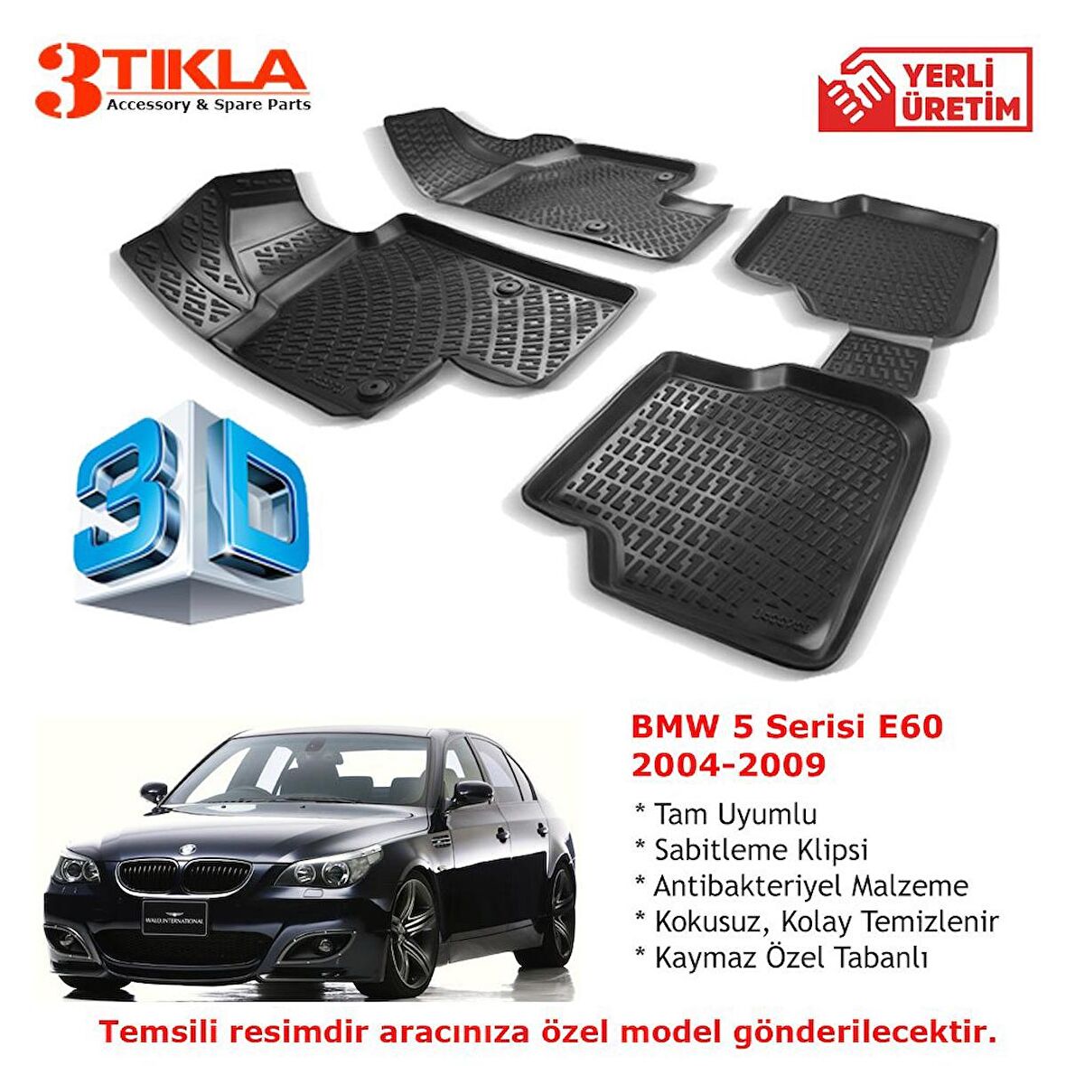 BMW 5 Serisi E60 2004-2009 Premium 3D Havuzlu Paspas Seti