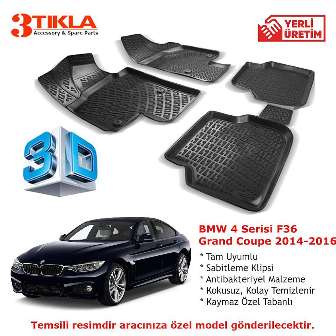 BMW 4 Serisi F36  Grand Coupe 2014-2016 Premium 3D Havuzlu Paspas Seti