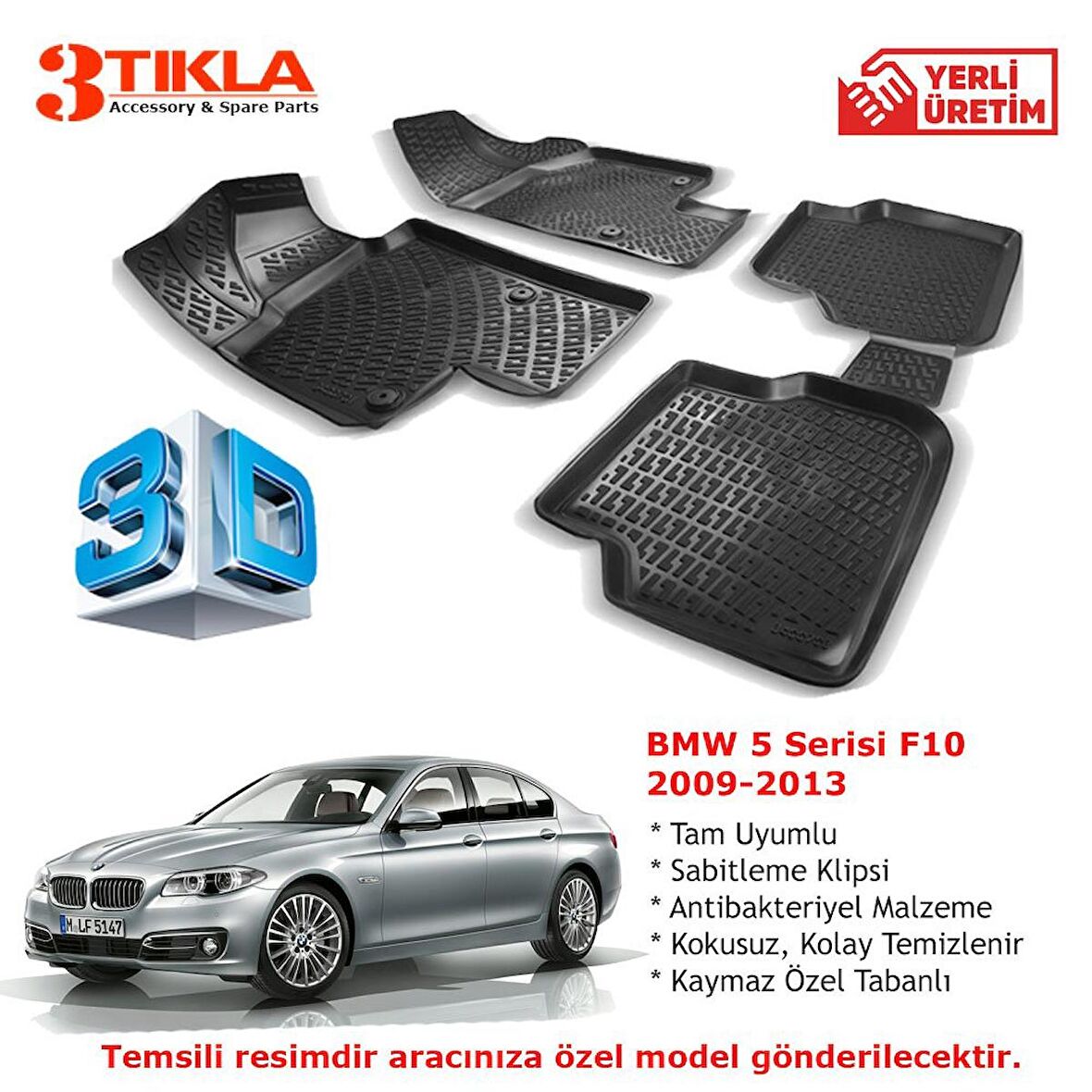 BMW 5 Serisi F10 2009-2013 Premium 3D Havuzlu Paspas Seti