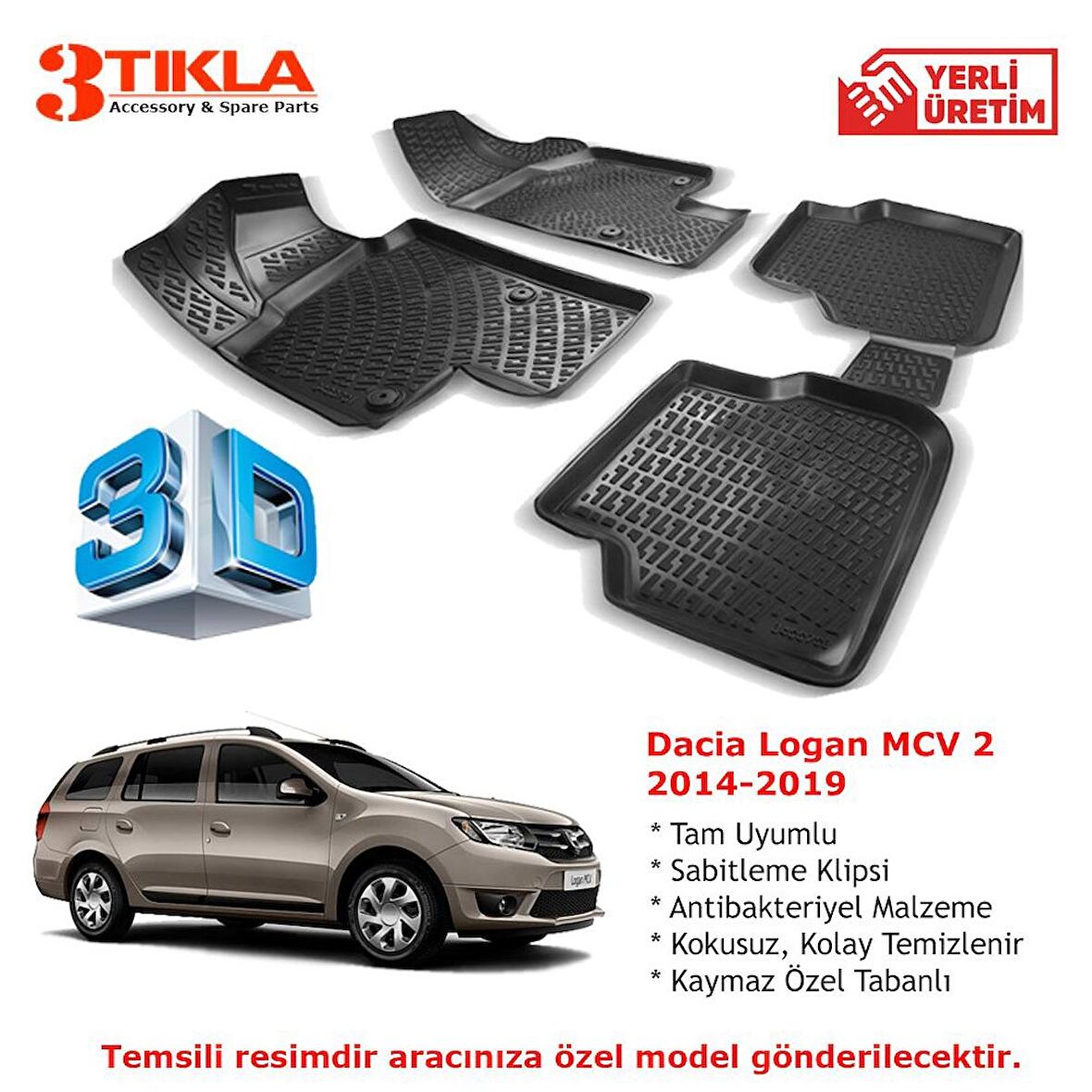 Dacia Logan MCV 2 2014-2019 Premium 3D Havuzlu Paspas Seti