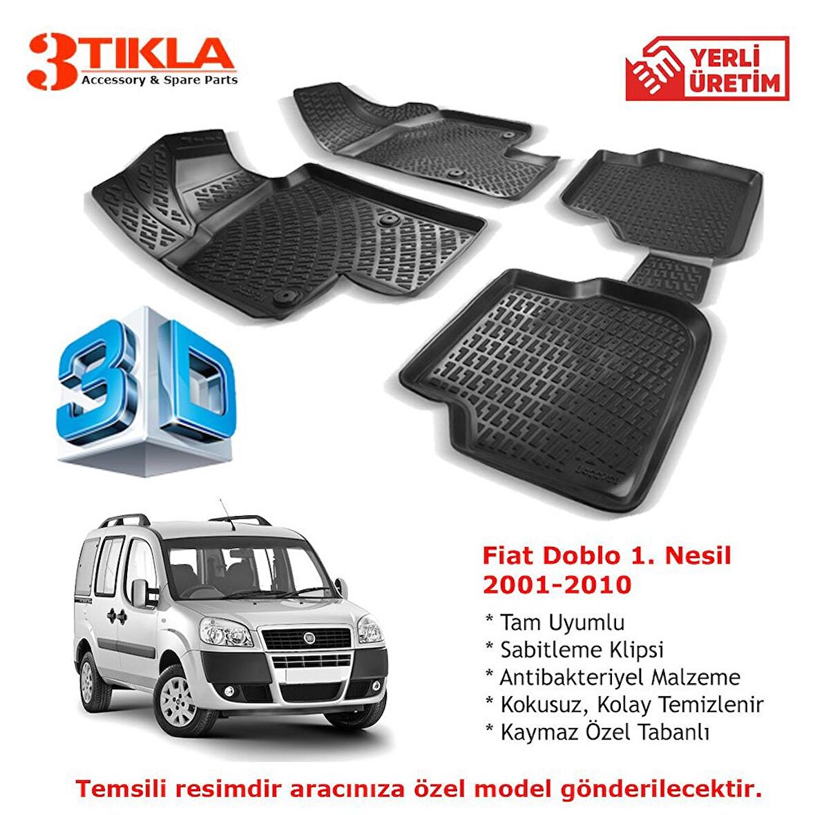 Fiat Doblo 2001-2010 Premium 3D Havuzlu Paspas Seti