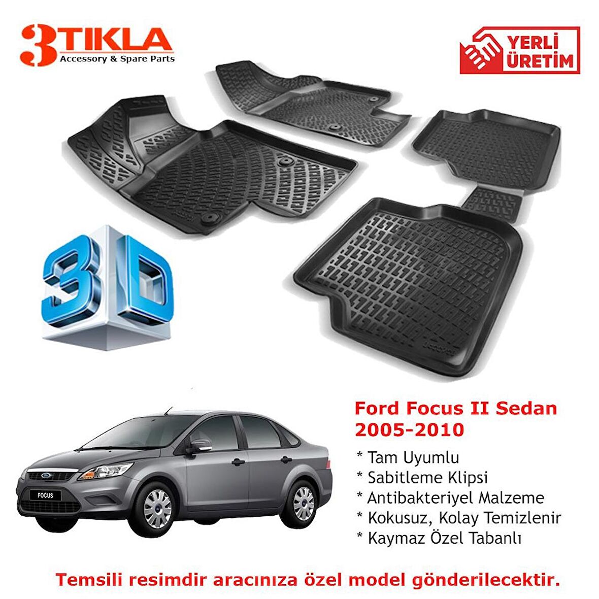 Focus II Sedan 2005-2010 Premium 3D Havuzlu Paspas Seti