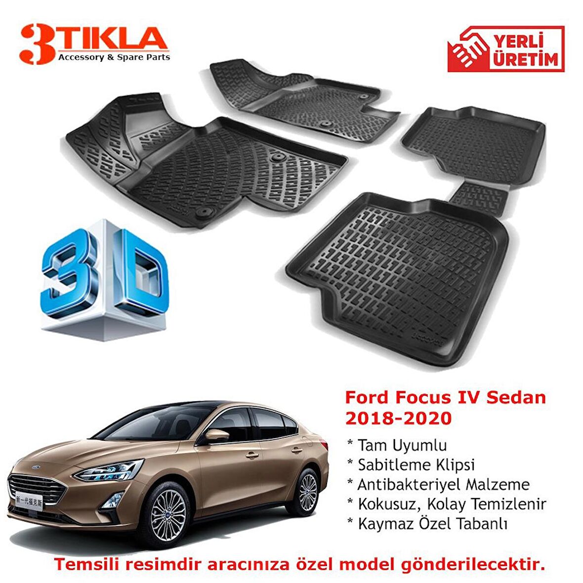 Focus IV Sedan 2018-2020 Premium 3D Havuzlu Paspas Seti