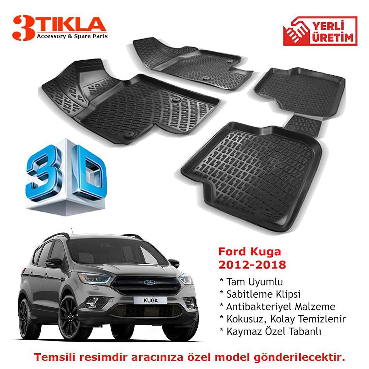 Kuga 2012-2018 Premium 3D Havuzlu Paspas Seti