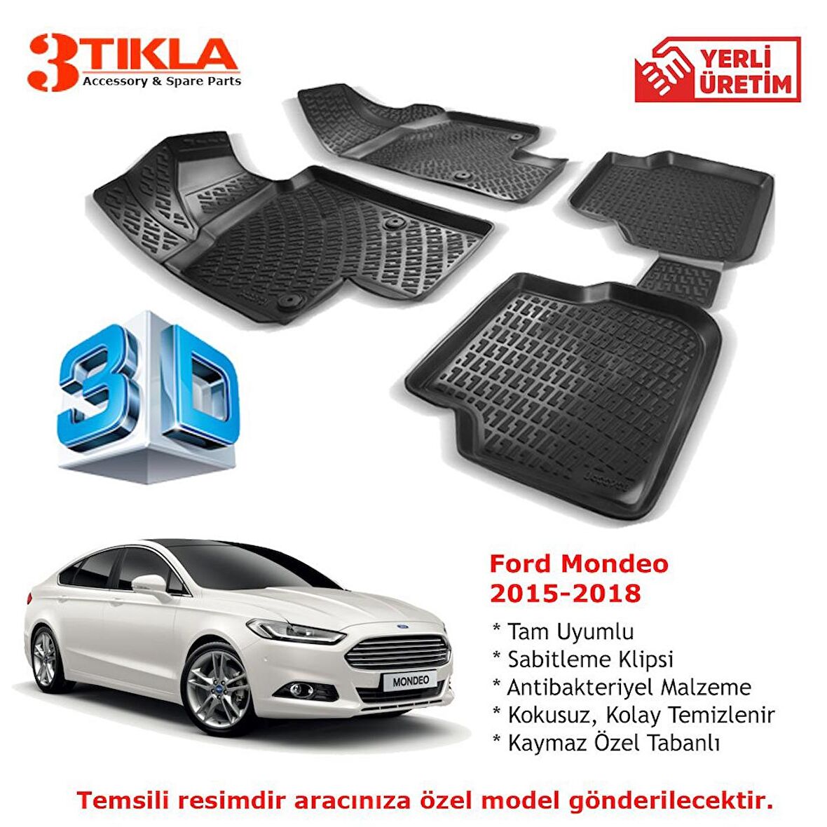 Mondeo 2015-2018 Premium 3D Havuzlu Paspas Seti