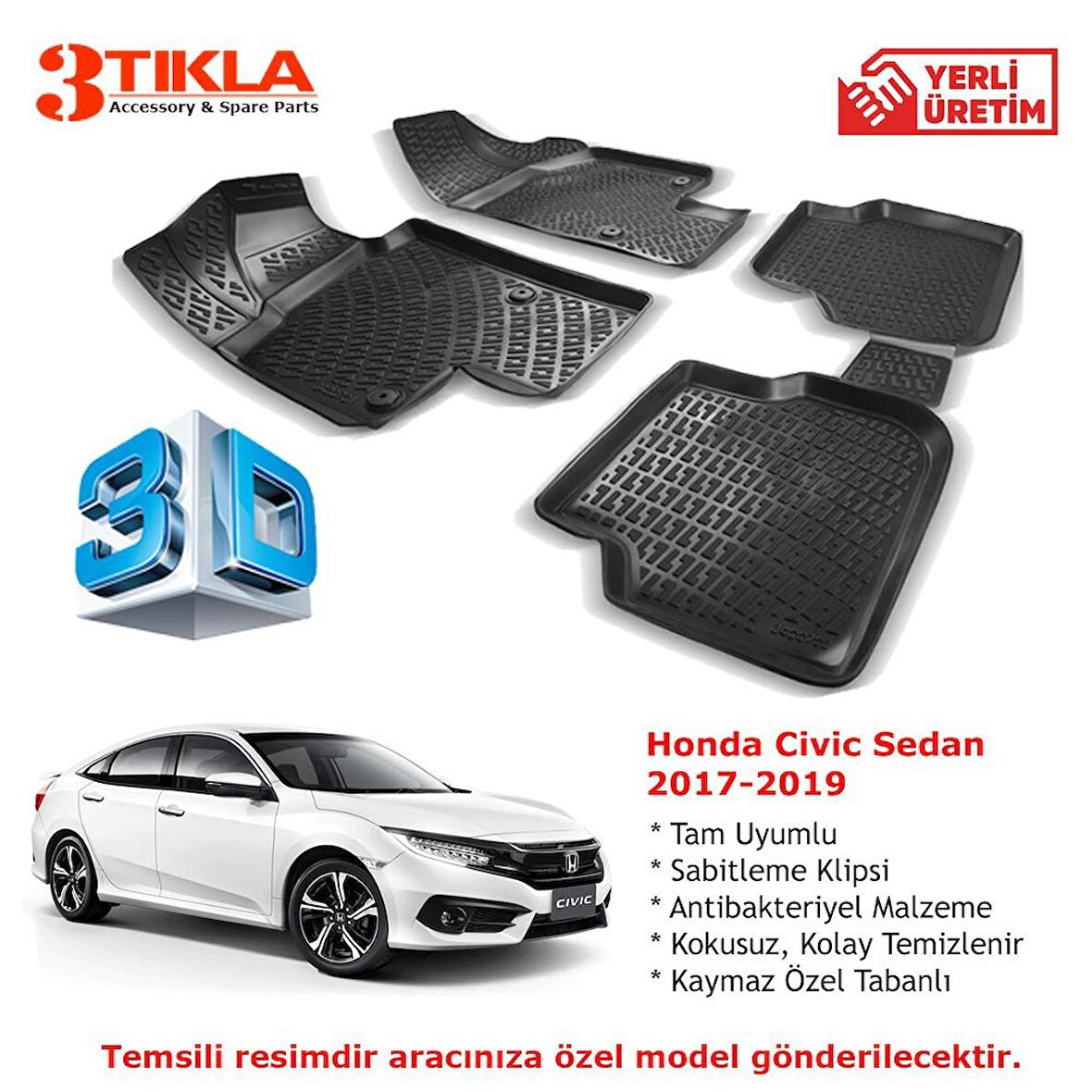 Honda Civic Sedan 2017-2019 Premium 3D Havuzlu Paspas Seti