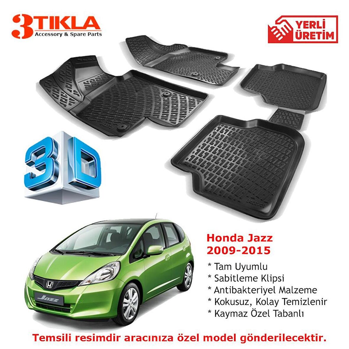 Honda Jazz 2009-2015 Premium 3D Havuzlu Paspas Seti