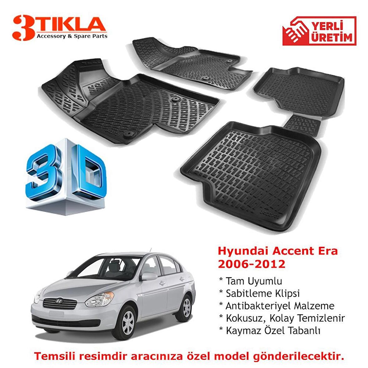 Hyundai Accent Era 2006-2012 Premium 3D Havuzlu Paspas Seti