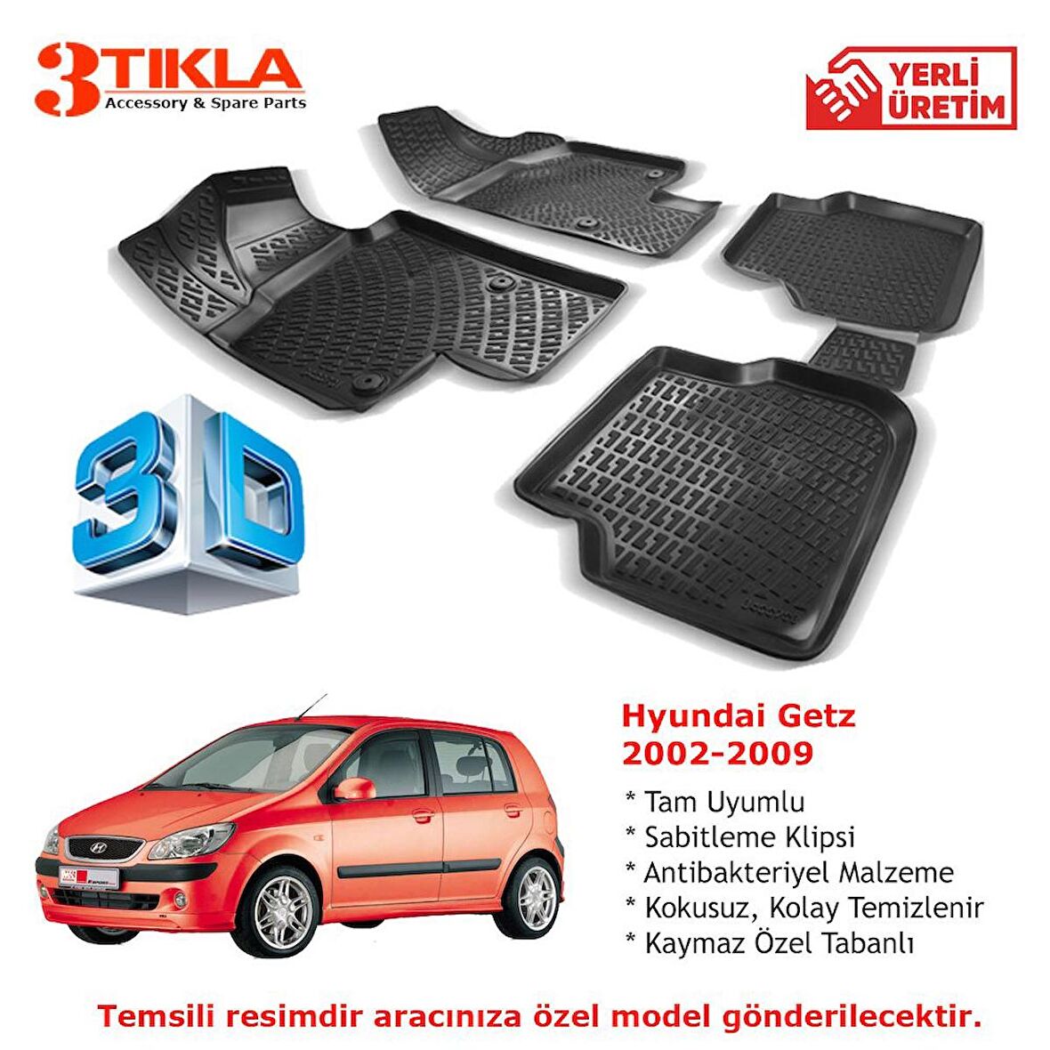 Hyundai Getz 2002-2009 Premium 3D Havuzlu Paspas Seti