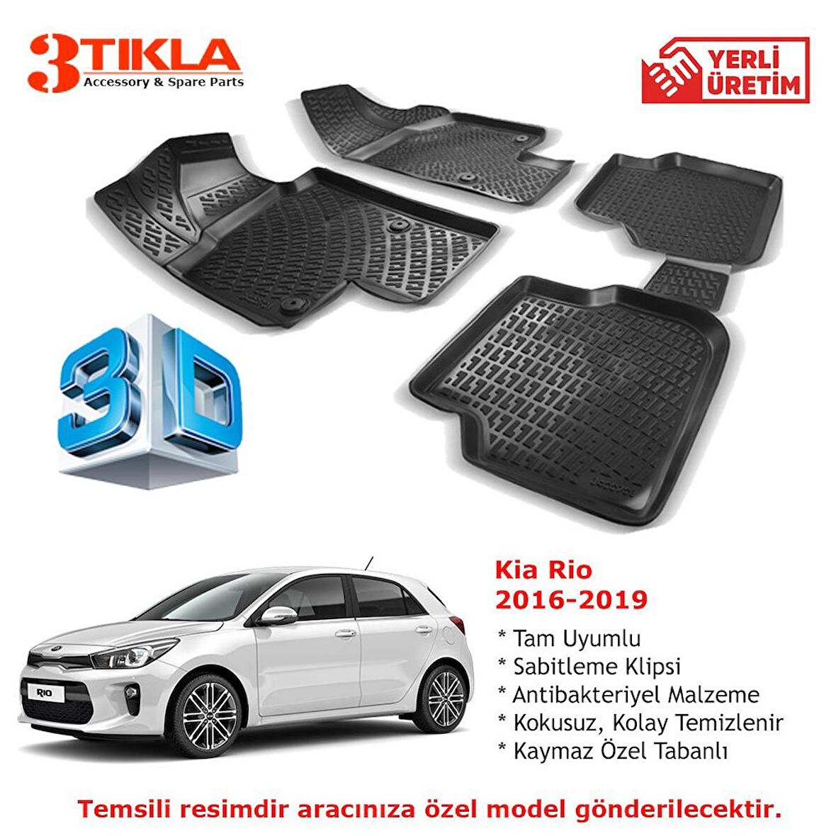 Kia Rio 2016-2019 Premium 3D Havuzlu Paspas Seti