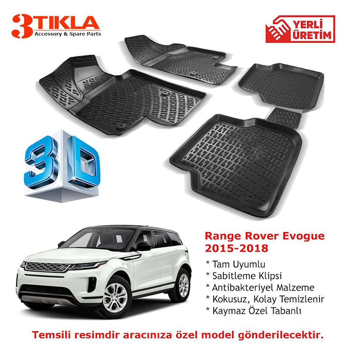 Range Rover Evogue 2015-2018 Premium 3D Havuzlu Paspas Seti