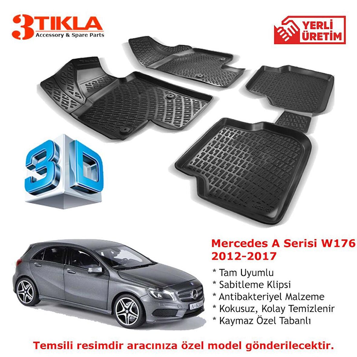 Mercedes A Serisi W176 2012-2017 Premium 3D Havuzlu Paspas Seti