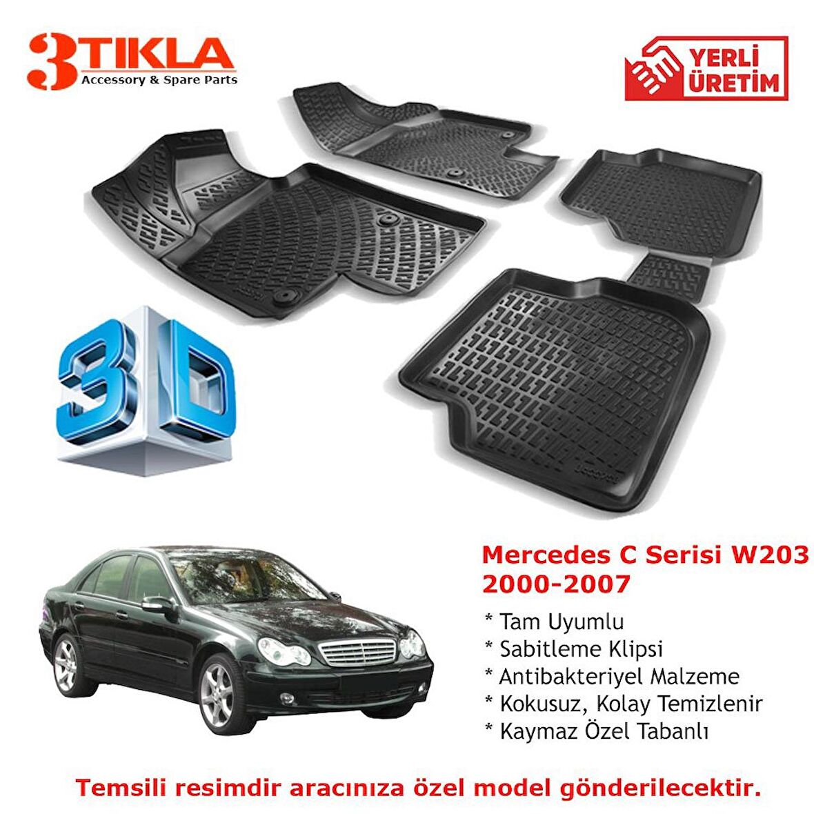 Mercedes C Serisi W203 2000-2007 Premium 3D Havuzlu Paspas Seti