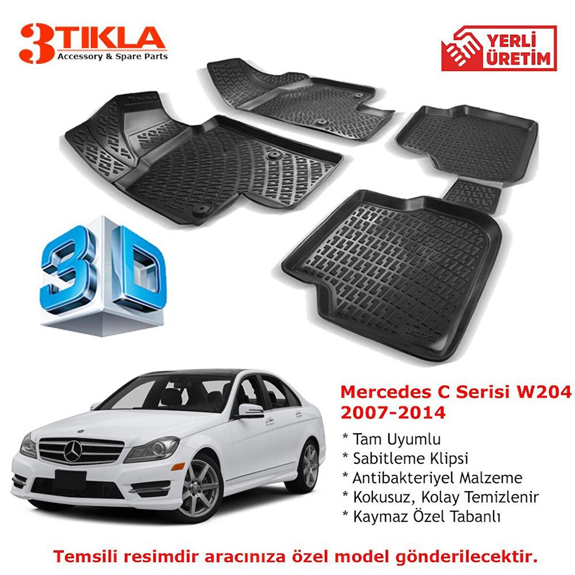 Mercedes C Serisi W204 2007-2014 Premium 3D Havuzlu Paspas Seti