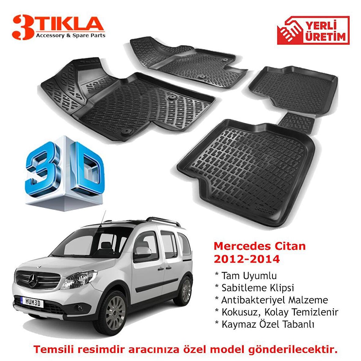 Mercedes Citan 2012-2014 Premium 3D Havuzlu Paspas Seti