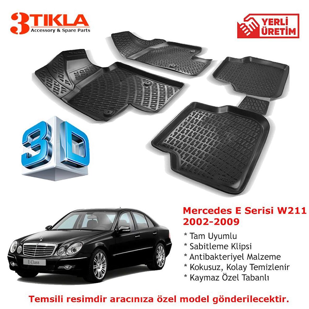 Mercedes E Serisi W211 2002-2009 Premium 3D Havuzlu Paspas Seti