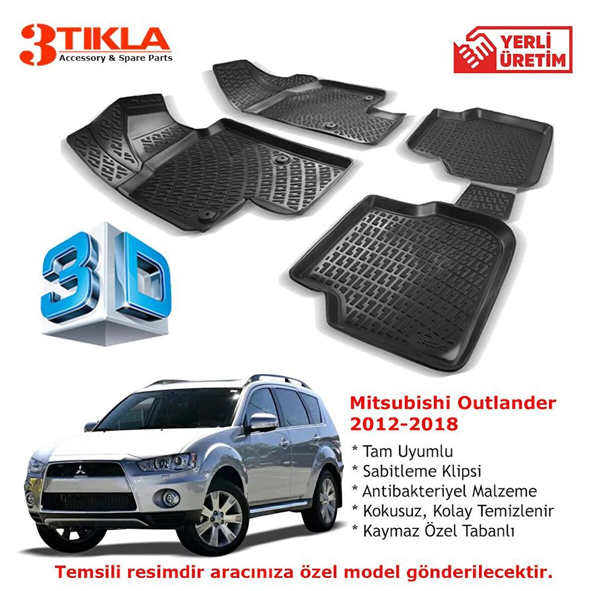 Mitsubishi Outlander 2012-2018 Premium 3D Havuzlu Paspas Seti
