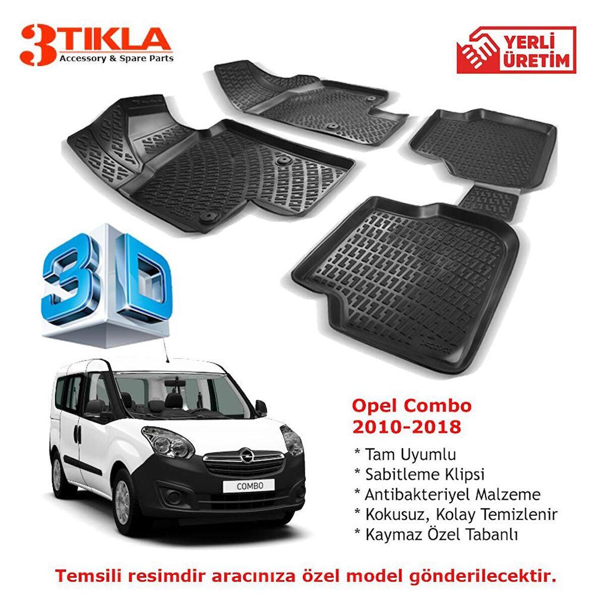 Opel Combo 2010-2018 Premium 3D Havuzlu Paspas Seti