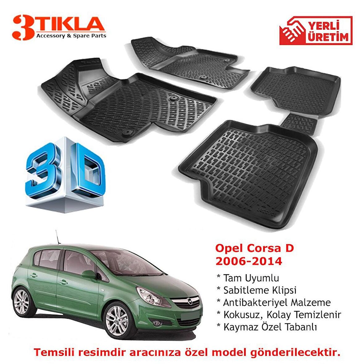 Opel Corsa D 2006-2014 Premium 3D Havuzlu Paspas Seti