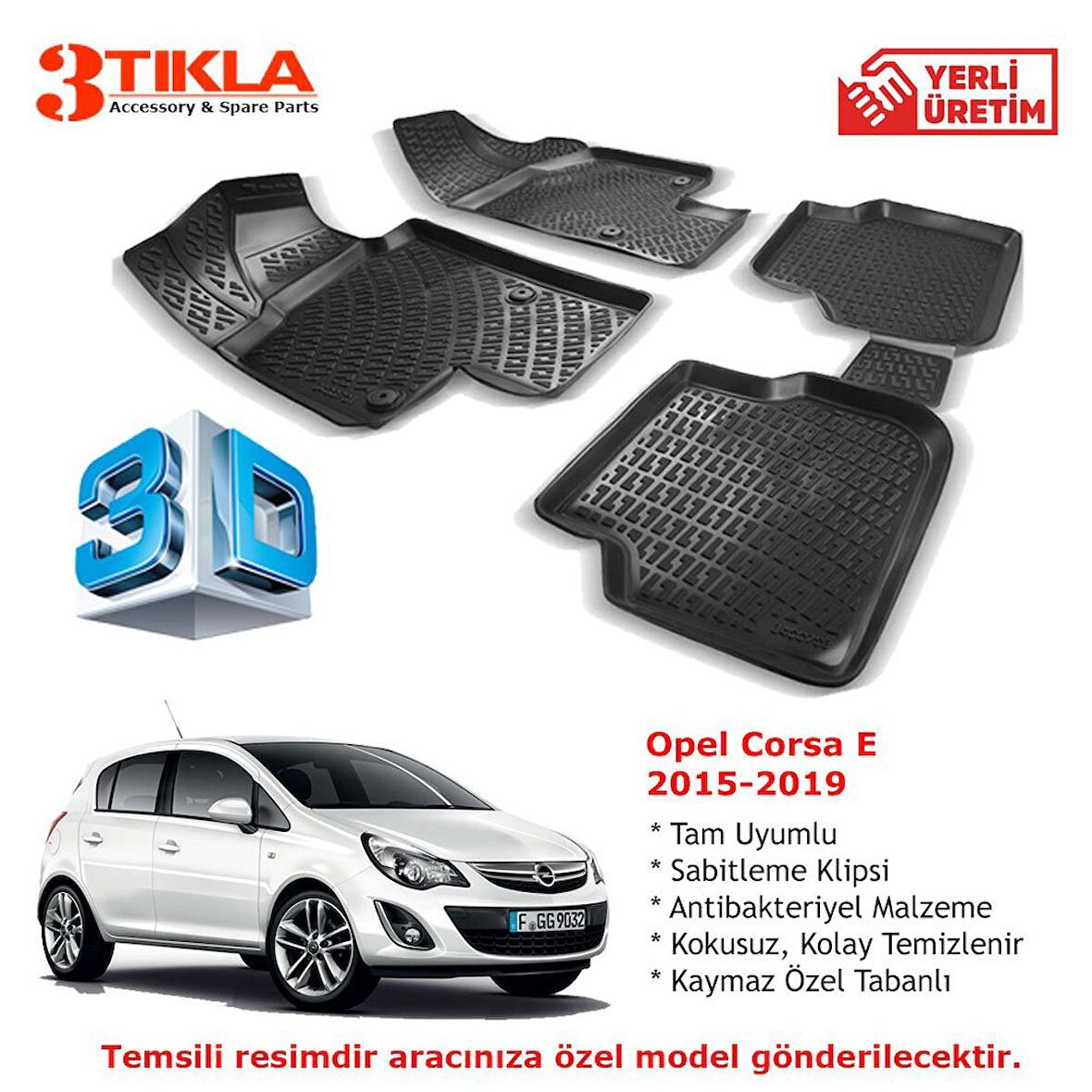 Opel Corsa E 2015-2019 Premium 3D Havuzlu Paspas Seti