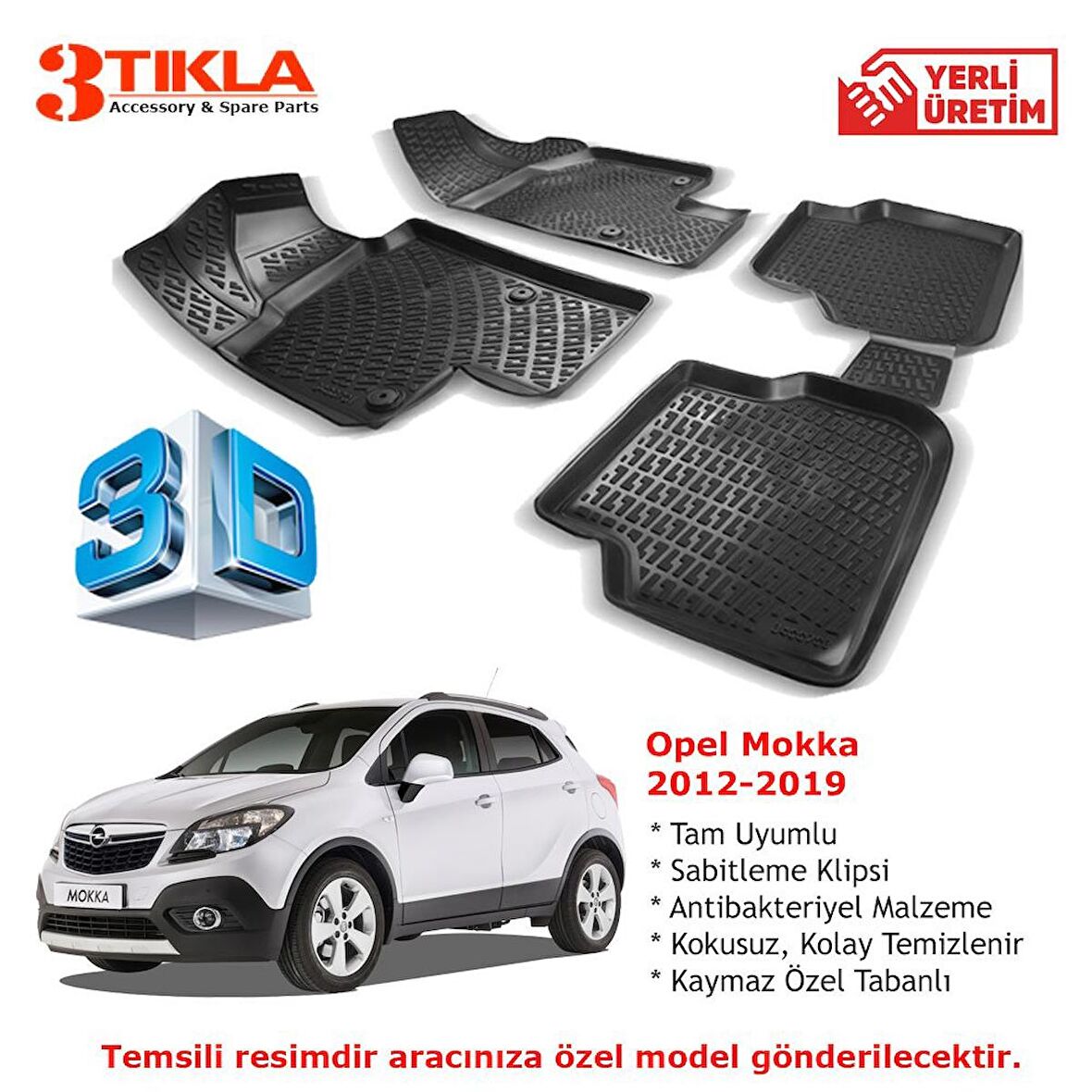 Opel Mokka 2012-2019 Premium 3D Havuzlu Paspas Seti