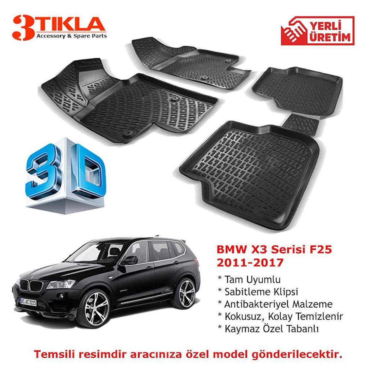BMW X3 Serisi F25 2011-2017 Premium 3D Havuzlu Paspas Seti