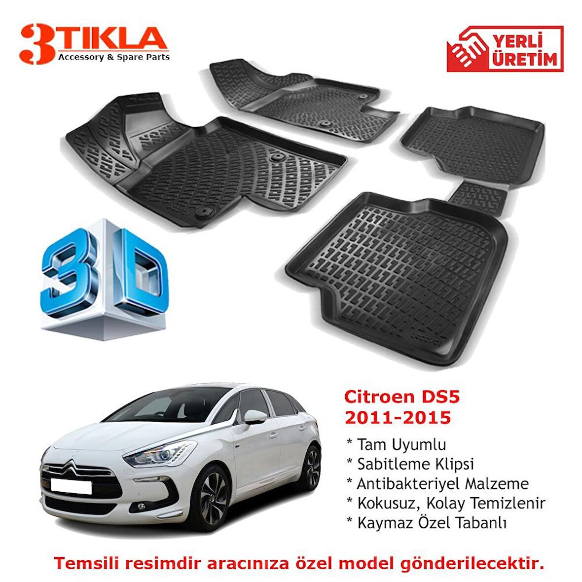 Citroen DS5 2011-2015 Premium 3D Havuzlu Paspas Seti