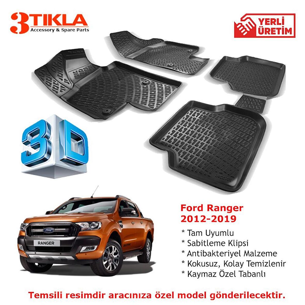 Ranger 2012-2019 Premium 3D Havuzlu Paspas Seti