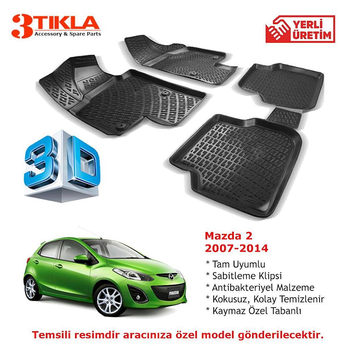Mazda 2 2007-2014 Premium 3D Havuzlu Paspas Seti