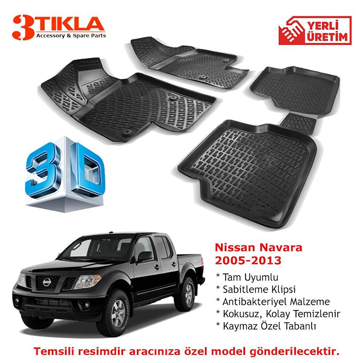 Nissan Navara 2005-2013 Premium 3D Havuzlu Paspas Seti