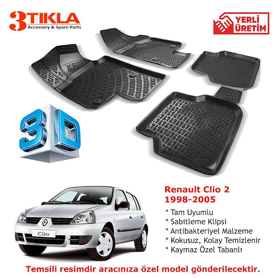 Renault Clio 2 1998-2005 Premium 3D Havuzlu Paspas Seti
