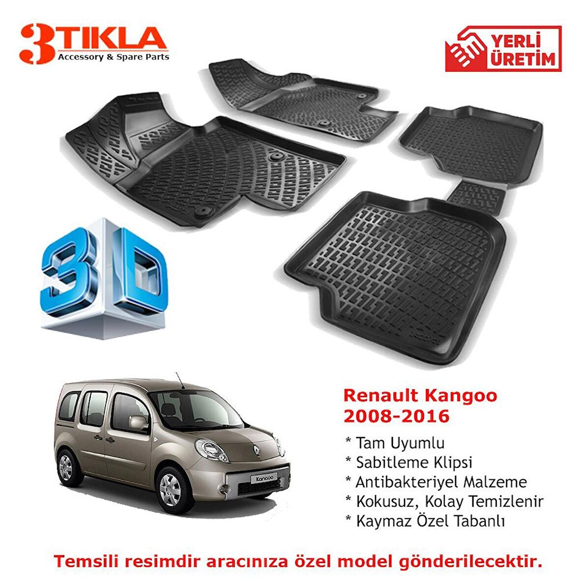 Renault Kangoo 2008-2016 Premium 3D Havuzlu Paspas Seti